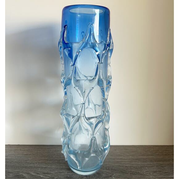 Vintage Hand Made Cobalt Blue Ombré “Web” Italian Art Glass Vase Pair 13” - Picture 3 of 12